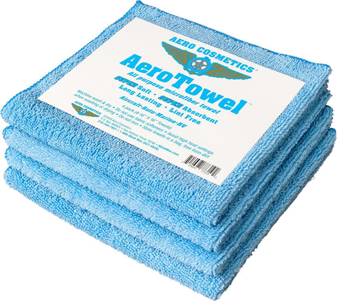 Aero Cosmetics All-Purpose Microfiber Cleaning Towels (4-Pack) - Highly Absorbent, Lint-Free Cleaning Cloth