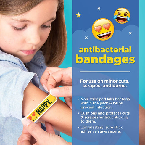 Emoji Kids Assorted Bandages, 100 ct, Fun Designs, Adhesive Bandages for Minor Cuts, Easter Basket Stuffers