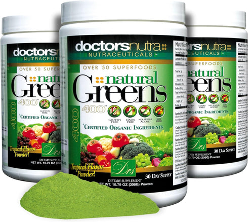 Natural Greens Juice Drink - Super Food by Doctors Nutra, 10.79 Ounces with 50 Vegetarian Plant-Based Superfoods