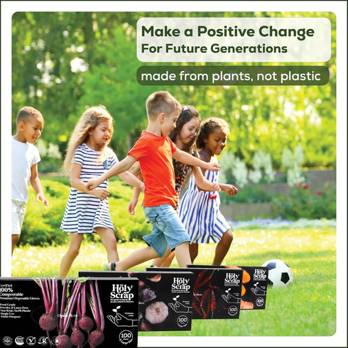 100% Certified Compostable Disposable Gloves S/M/L/XL, Powder & Latex Free, Food Grade Cleaning Germ Protection