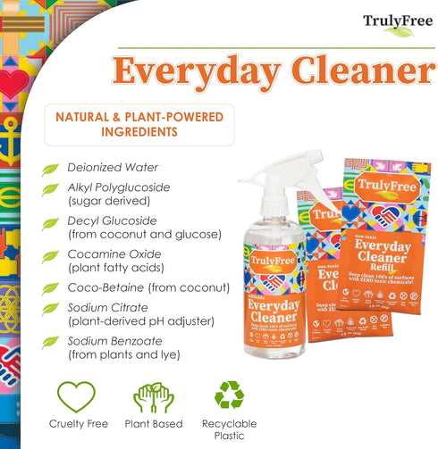 Everyday Cleaner - All Purpose Natural Spray, Household Cleaning Supplies - 16oz Empty Bottle, 2 Refills (3 oz each)