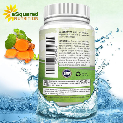aSquared Nutrition Turmeric Curcumin 1300mg with BioPerine Black Pepper Extract - 180 Capsules, 95% Curcuminoids