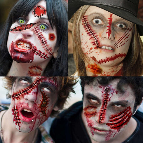 VANTATY 215+ PCS 3D Fake Scars Tattoo Temporary Halloween Makeup Kit, Scary Face Wound Stickers