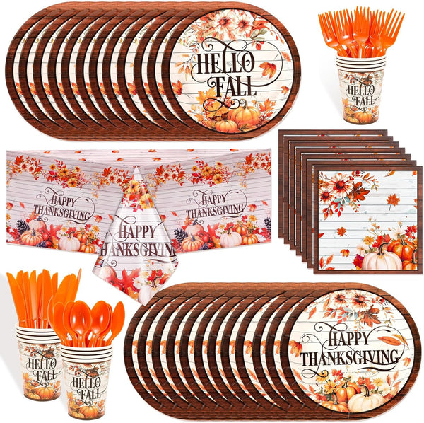 HOWAF Thanksgiving Dinnerware Set, Fall Maple Leaves Disposable Tableware Set Plates Napkin