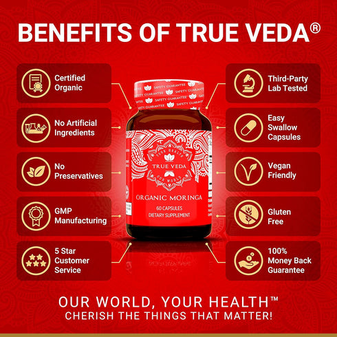 Organic Moringa Capsules - Moringa Oleifera, Natural Herbal Supplement from Moringa Leaves, Certified USDA Organic,