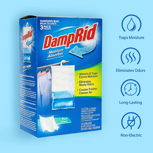DampRid Pure Linen Hanging Moisture Absorber, 3 Pack for Fresher, Cleaner Air in Closets