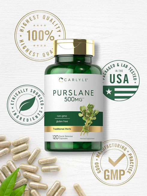 Carlyle Purslane Capsules | 500mg | 120 Count | Portulaca Oleracea Extract | Non-GMO, Gluten Free