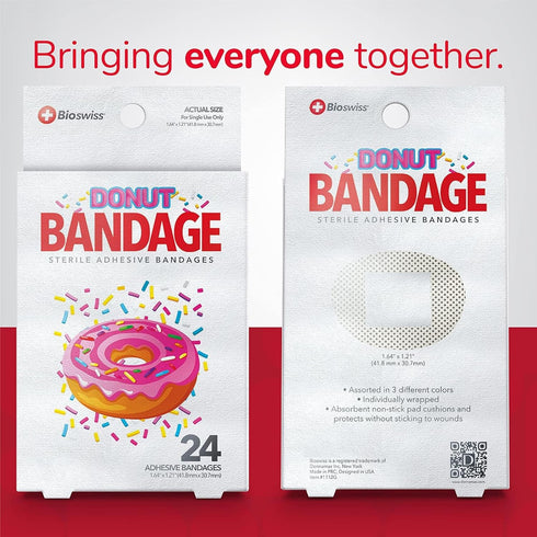 BioSwiss Bandages, Donut Shaped Self Adhesive Bandage, Latex Free, 24 Count, Fun First Aid Kit Supplies for Kids