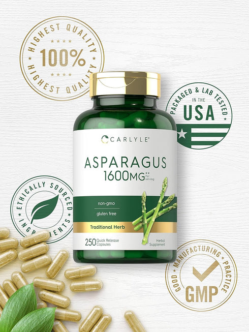 Carlyle Asparagus Supplement - 1600mg, 250 Powder Capsules, Non-GMO and Gluten Free, High Potency Traditional Herb
