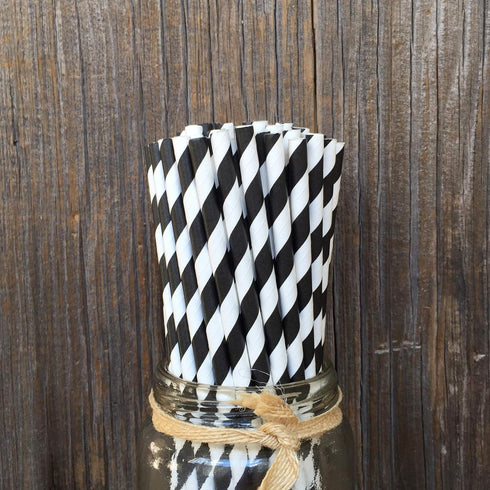 Stripe Paper Straws - Black White - 7.75 Inches - 50 Pack from Outside the Box Papers