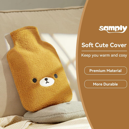 samply Hot Water Bottle with Cute Fleece Cover, 2Liter for Hot and Cold Compress, Pain Relief