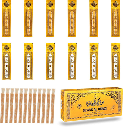 Pack of 12 Miswak Sticks - Natural Toothbrush for Teeth Whitening and Fresh Breath, Organic Wooden Vacuum Sealed