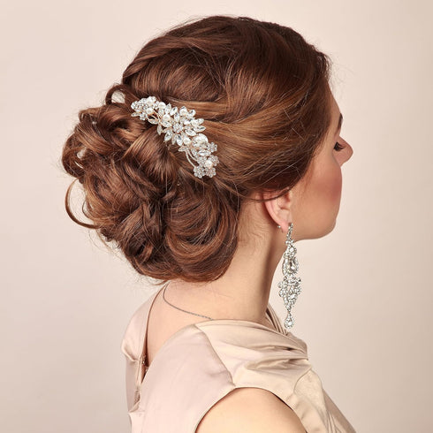 Rose Gold Wedding Hair Comb with Pearls and Crystals, Bridal Headpiece for Parties (Rose Gold)