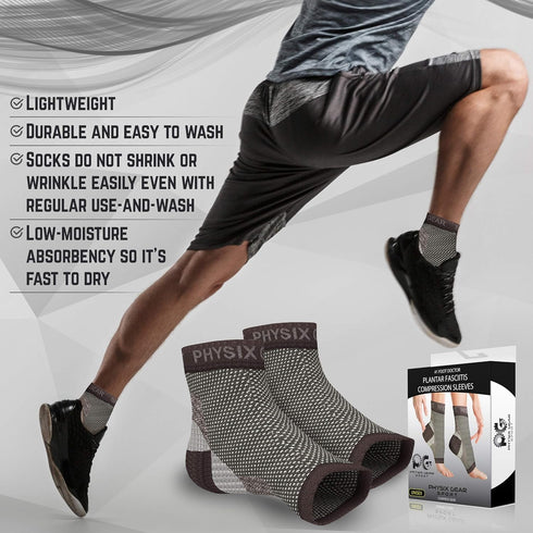 Physix Gear Sport Plantar Fasciitis Socks - Ankle Compression Sleeve with Arch Support for Men & Women, Black S/M