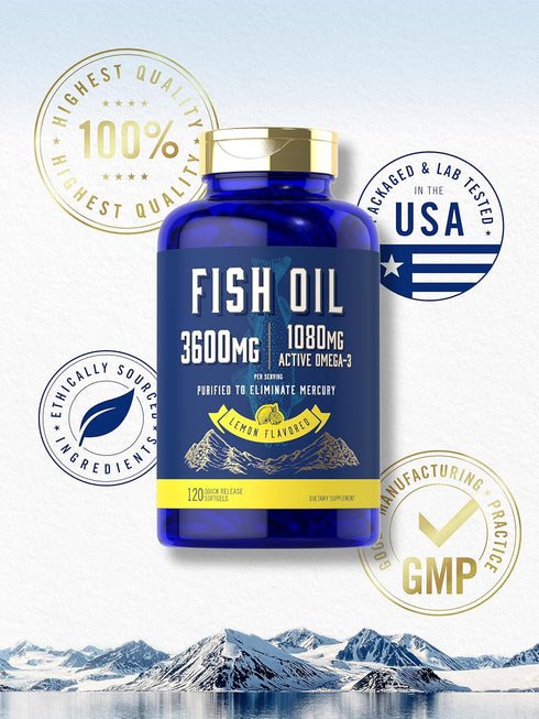 Carlyle Fish Oil 3600mg | 120 Count | 1080mg Omega 3 | Non-GMO and Gluten Free Supplement