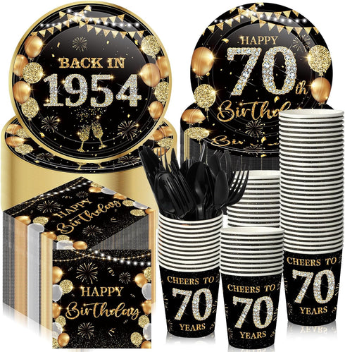 240 Pcs 70th Birthday Decorations, Birthday Party Tableware, Plates, Napkins, 9oz Cups for 30 Guests