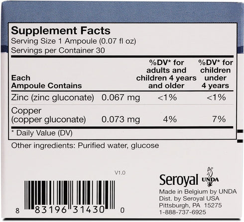 UNDA GAMMADYN Zn-Cu | Zinc-Copper Oligo-Element Supplement | 30 Ampoules
