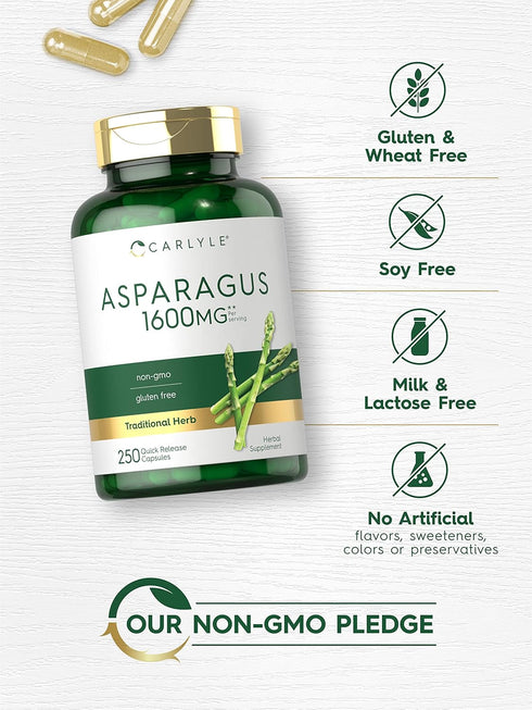 Carlyle Asparagus Supplement - 1600mg, 250 Powder Capsules, Non-GMO and Gluten Free, High Potency Traditional Herb