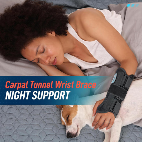 FEATOL Adjustable Wrist Brace for Carpal Tunnel, Night Support with Splint, Hot/Ice Pack, Large/X-Large, Left Hand