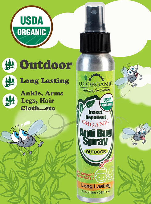 US Organic Mosquito Repellent Anti Bug Outdoor Pump Spray, 4 oz, DEET-Free, Natural Insect Protection