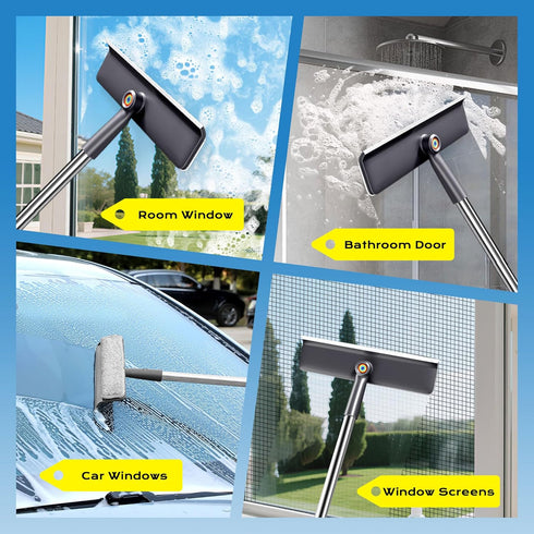 TidyTale 3 Window Squeegee for Home, Window Cleaner Tool with Extension Pole, Squeegee for Window Cleaning