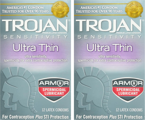 TROJAN Condom Sensitivity Ultra Thin Spermicidal 2 Packs of 12 pc