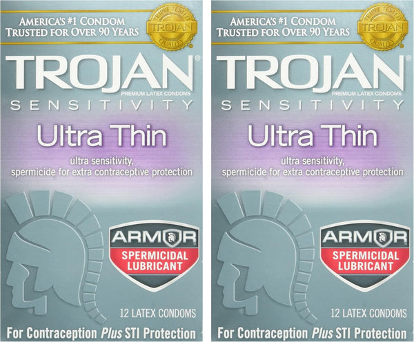 TROJAN Condom Sensitivity Ultra Thin Spermicidal 2 Packs of 12 pc