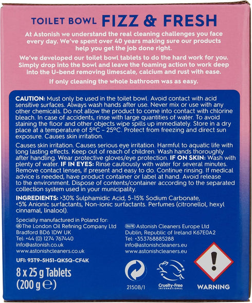 Astonish Foaming Pink Peony Toilet Bowl Cleaner - Deep Cleaning Limescale, Box of 8 Tablets for Hard Stains
