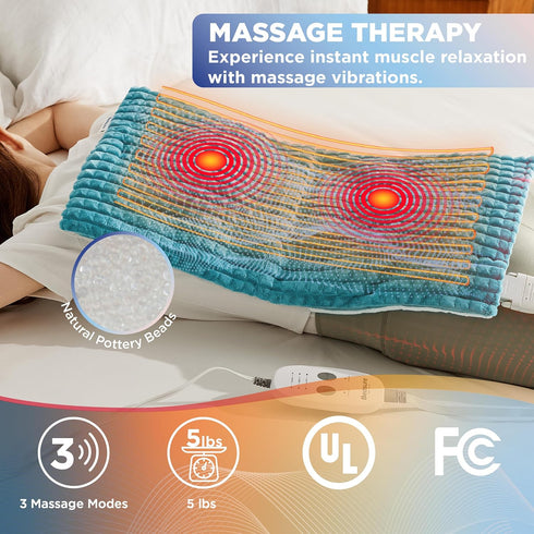 Bedsure Back Heating Pad for Neck and Shoulders - Weighted Massaging Heated Pad with Vibration, Teal