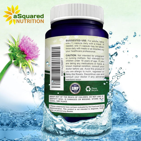 aSquared Nutrition 1000mg Milk Thistle Supplement - 200 Capsules, Max Strength 4X Concentrated Extract