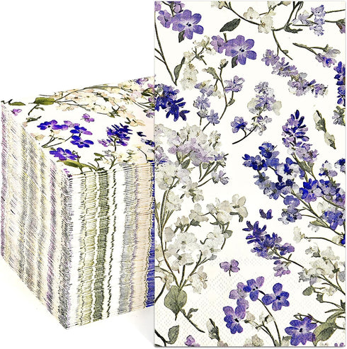 Homlouue 100PCS Purple Lavender Floral Napkins, 3 Ply Disposable Hand Towels for