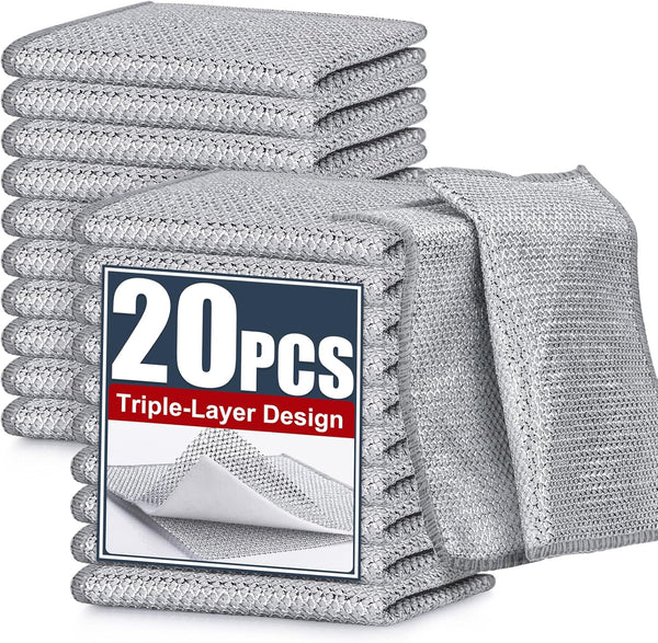 Navona 20 Pcs Upgrade Steel Wire Dishcloth, Triple-Layer Non-Scratch Cleaning Cloth for Cookware