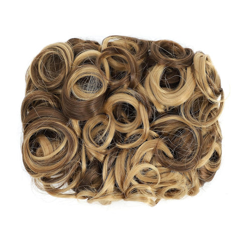 SWACC Short Messy Curly Dish Hair Bun Extension with Easy Stretch Combs Clip in Ponytail Hairpieces (Dark Blond Brown