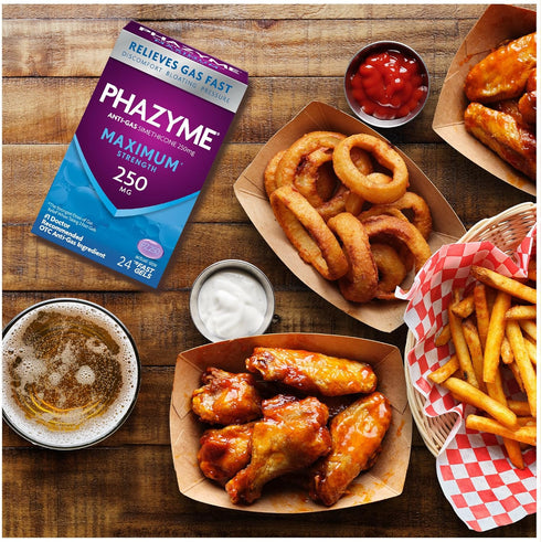 Phazyme Gas Relief, Maximum Strength for Adults, 250 mg Simethicone Fast Gels, 24 Count.