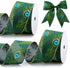 Syhood 2 Rolls Peacock Print Wired Ribbons, 10 Yards Gold Glitter Decorative for Christmas Decor and DIY Crafts (2.5