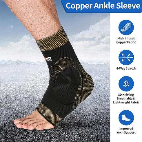 NeoAlly Copper Ankle Support Brace Compression Sleeve, Medium Size for Foot Swelling Pain Relief