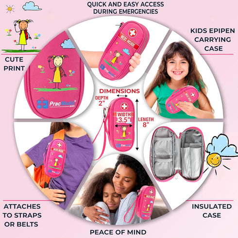 PracMedic Bags Insulated Epipen Carry Case for Kids - Holds 2 Epi Pens or Auvi Q, Allergy Medicine, Pink