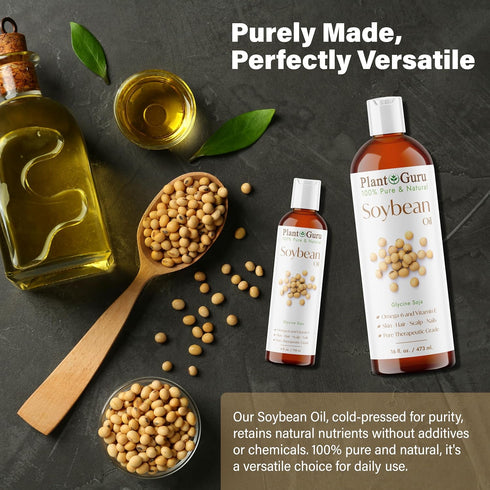 Soybean Oil 16 fl. oz. – 100% Pure & Natural Cold Pressed Carrier for Skin, Face, Body, Hair & Cooking