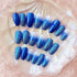 MISUD Press on Nails - Medium Coffin Glue on Nails, Blue Ombre, Acrylic Bling Glitter Design, 24 pcs