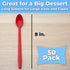Extra Long Red 8in Premium Sundae Spoons - 50ct Heavy Duty Disposable Plastic Utensils for Ice Cream