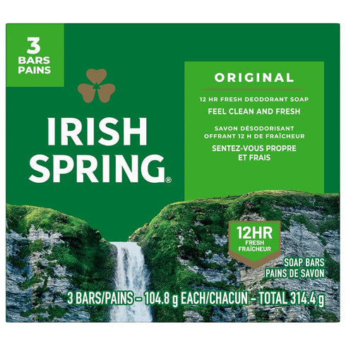 Irish Spring Bar Soap for Men, Original Clean, 3.7 Ounce - 3 Count (Pack of 8), Mild for Skin, Recyclable Carton