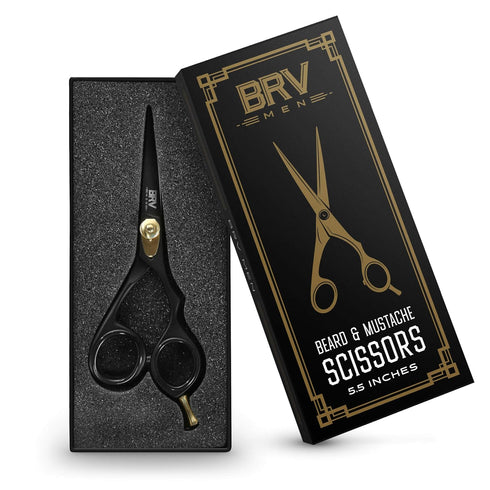 Professional Mustache & Beard Trimming Scissors - 5.5" High Carbon Stainless Steel, Razor Sharp Facial Hair Shears