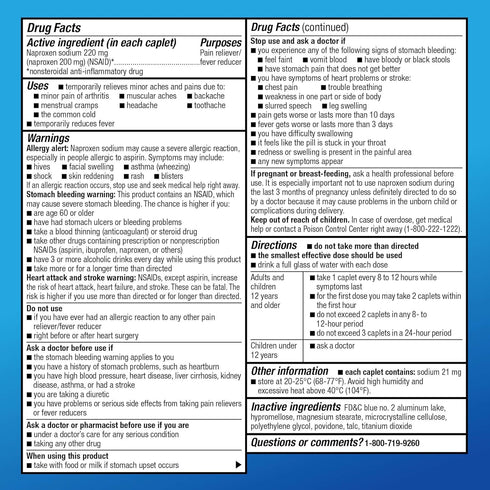Amazon Basic Care Naproxen Sodium Caplets, 220 mg, Pain Reliever for Muscular Aches, 90 Count