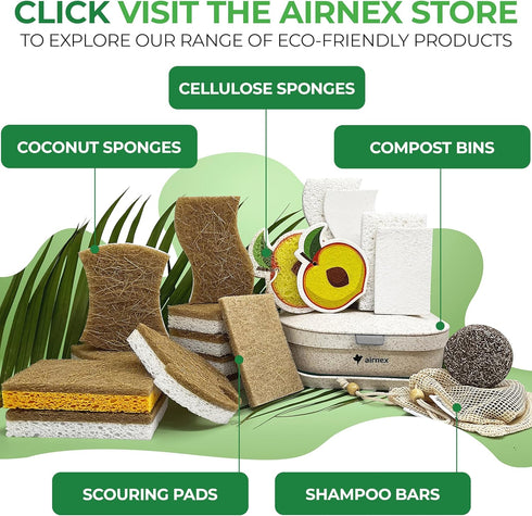 Pack 12 AIRNEX Natural Kitchen Sponge - Biodegradable Compostable Cellulose and Coconut Scrubber Sponge - of Eco