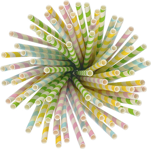 Paper Straws Biodegradable, 200 Pack, Striped Multi Colored, BPA-Free Disposable 8.25" Long Straw for Parties