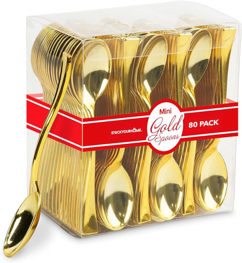 Gold Plastic Mini Spoons Disposable - 4 inch (80 Pack) - Tasting Spoon for Ice Cream, Small Sample Desserts
