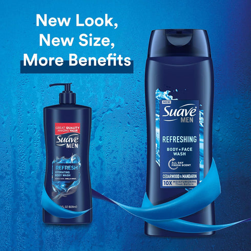 Moisturizing Body & Face Wash for Men by Suave, Cedarwood and Mandarin Scent, No Parabens, No Phthalates, 18 Oz Pack of