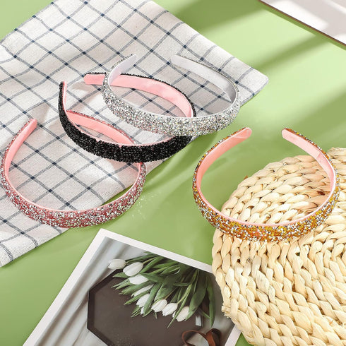 Waydress 4 Pieces Rhinestone Headband, Glitter Sparkly Hairbands for Women Girls Hair Accessories