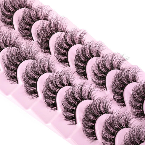 wiwoseo Lashes Natural Look Eyelashes - 3D Thick Volume D Curl Wispy Fake Eyelashes, 10 Pairs Pack