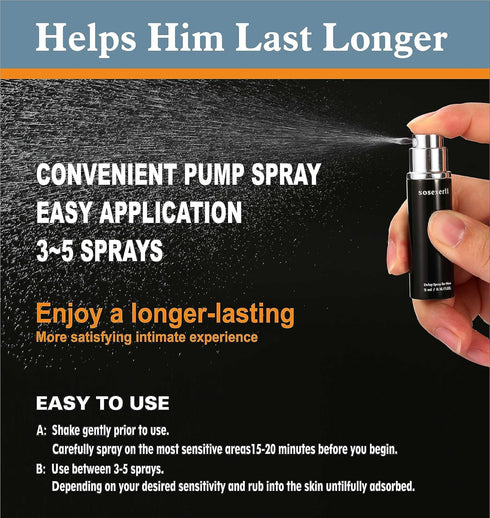 sosexerli Men's Long Lasting Delay Spray, Gentle Plant-Based Formula with Natural Extracts Unscented, Fast-Absorbing